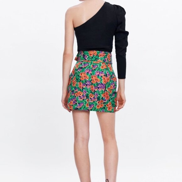 Zara Belted Floral Print Mini Skirt Size XS - Picture 3 of 7